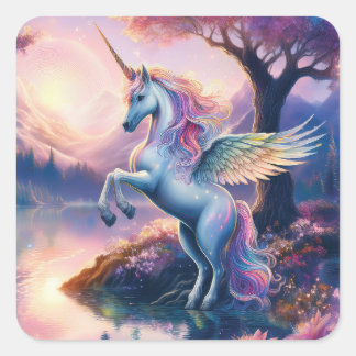 Glitter Magic Sunset Unicorn Fantasy Stickers