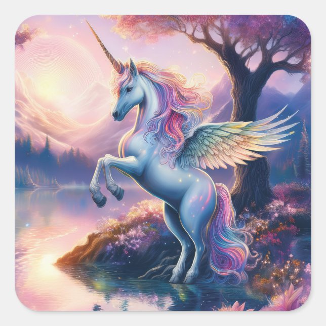 Glitter Magic Sunset Unicorn Fantasy Stickers (Front)