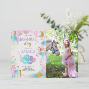 Glitter Magical Unicorn Birthday Photo Invitation