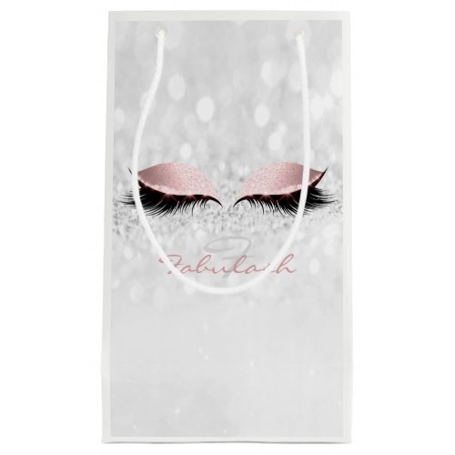 Glitter Makeup Lashes Bridal Girly Pink Monogram Small Gift Bag