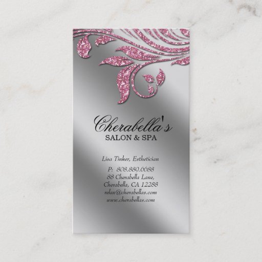 Customizable Salon Business Card Elegant Pink Silver Sparkle Le