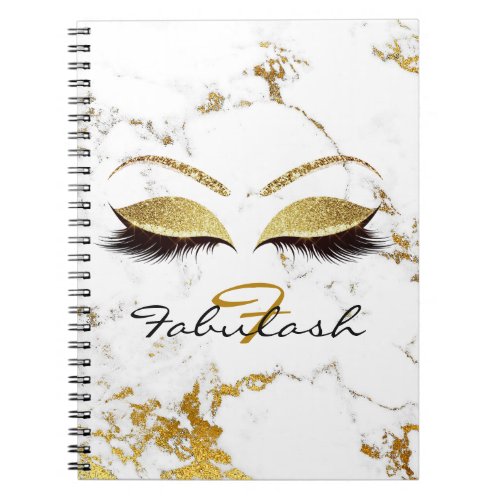 Glitter Makeup Sparkly Monogram White Gold Notebook