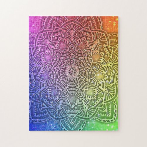 Glitter Mandala Hologram Bright Rainbow Jigsaw Puzzle