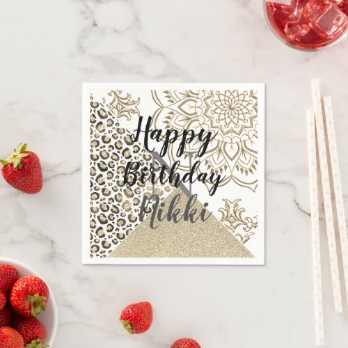 Glitter  Mandala Leopard Personalized Birthday     Napkins