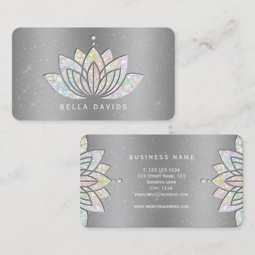 Glitter Mandala Lotus Yoga Instructor Silver Business Card