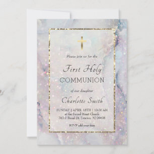 glitter marble background First Communion   Invitation