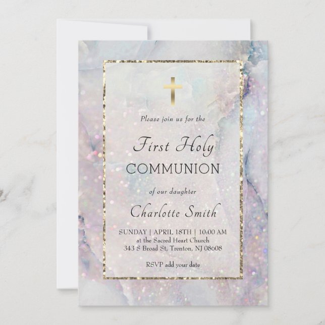 glitter marble background First Communion   Invitation (Front)