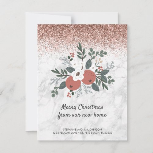 Glitter Marble Folk Art Floral Holiday Moving Announcement
