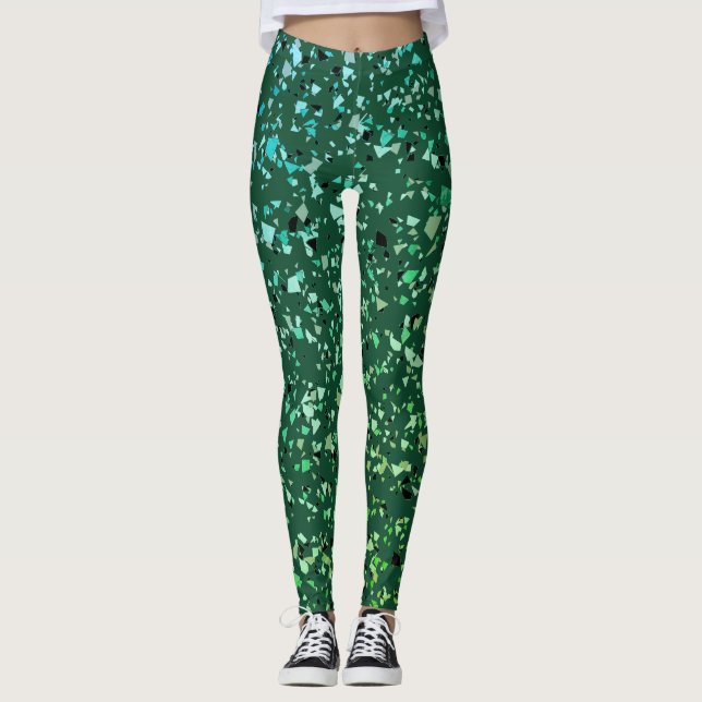 Glitter marble green confetti gradient abstract mo leggings (Front)