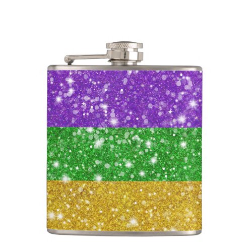 Glitter Mardi Gras Colorful Stripe Carnival Bling Flask