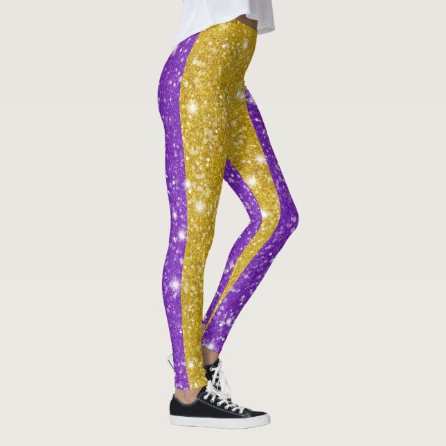 Glitter Mardi Gras Colorful Stripe Carnival Leggings (Right)