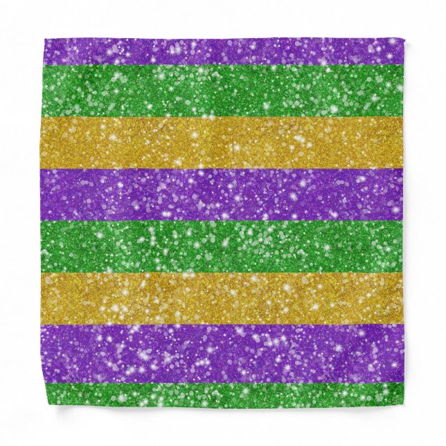Glitter Mardi Gras Colorful Stripe Cute Carnival Bandana (Front)