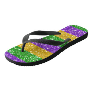 Glitter Mardi Gras Colorful Stripe Cute Carnival F Flip Flops