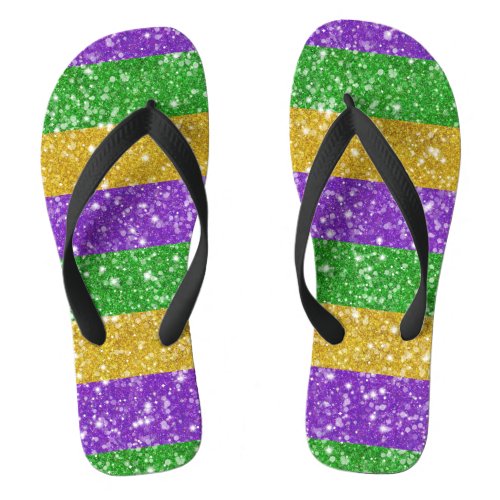 Glitter Mardi Gras Colorful Stripe Cute Carnival Flip Flops