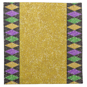 Glitter Mardi Gras Harlequin Argyle Cloth Napkin