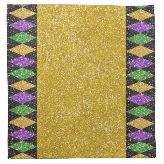 Glitter Mardi Gras Harlequin Argyle Cloth Napkin (Front)