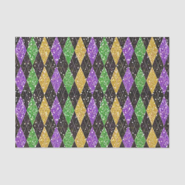 Glitter Mardi Gras Harlequin Argyle Tissue Paper (Front)