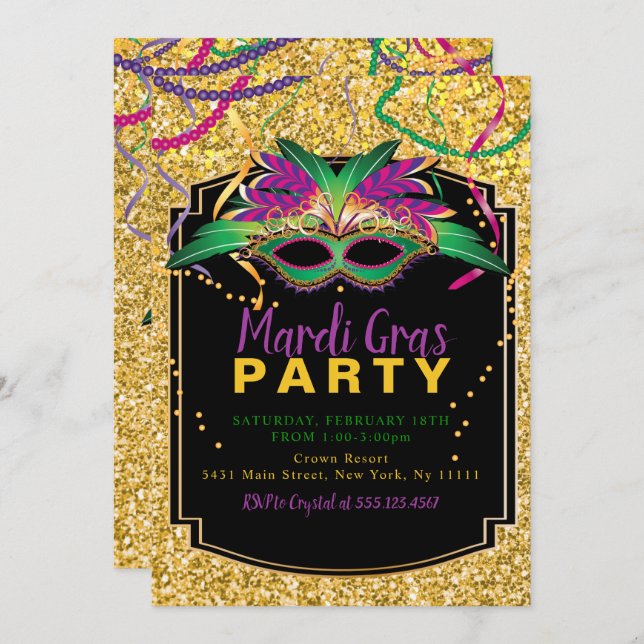 Glitter Mardi Gras Invitation (Front/Back)