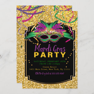 Glitter Mardi Gras Invitation