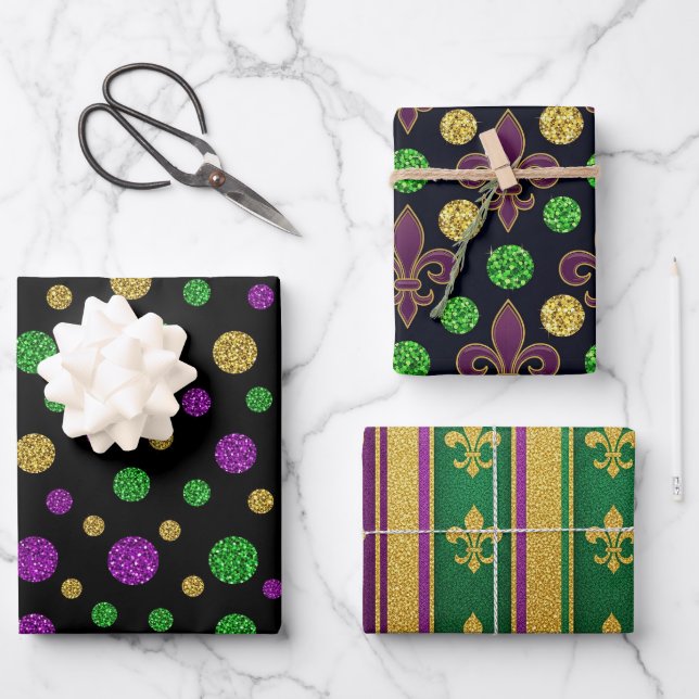 Glitter Mardi Gras  Wrapping Paper Sheets (Front)