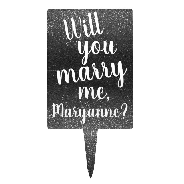 Glitter Marriage Proposal Will You Marry Me Cake Topper (Front)