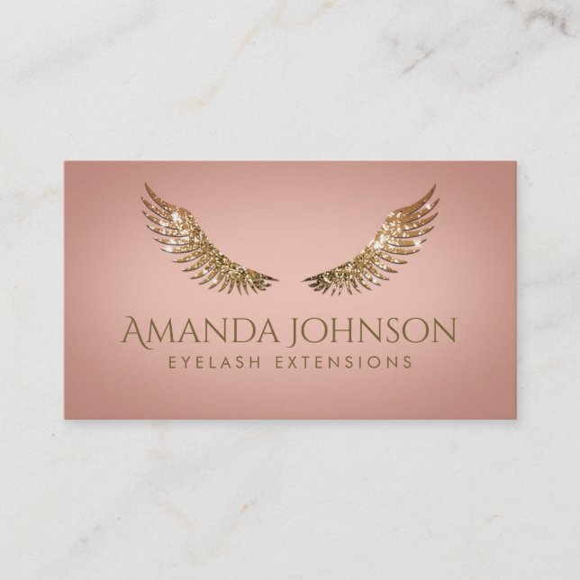 Glitter Mascara Eyelash Extensions Gold Wings Card (Front)