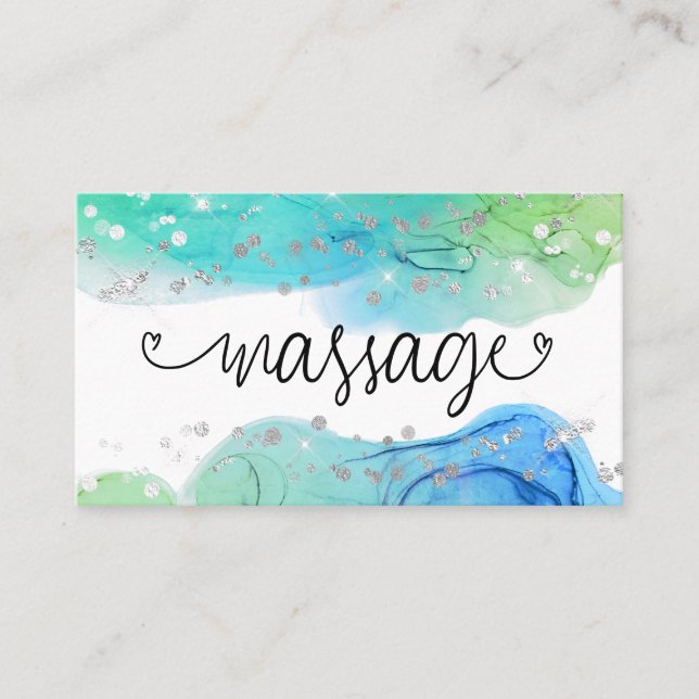 *~* Glitter Massage Therapist Therapy Hearts Business Card (Front)