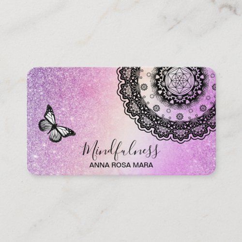  Glitter Meditation Butterfly Reiki Mandala Business Card