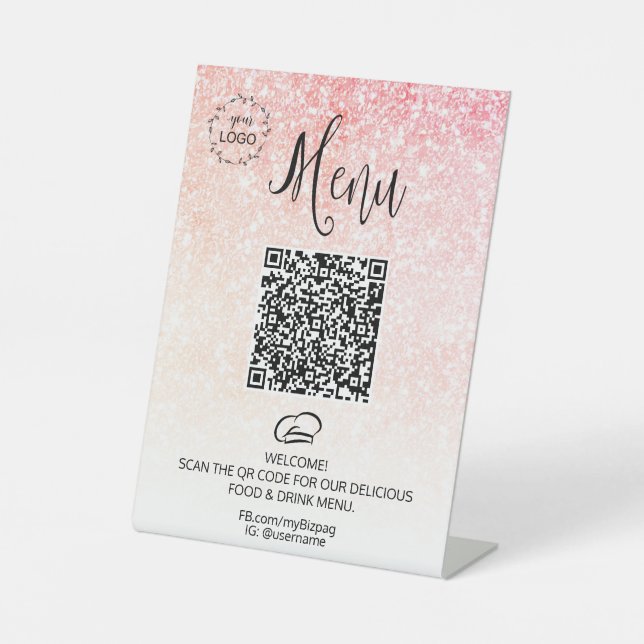 *~* Glitter Menu Table Tent tabletop Pedestal Sign (Front)