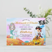 Glitter Mermaid And Pirate Under The Sea Birthday Invitation (Standing Front)