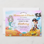 Glitter Mermaid And Pirate Under The Sea Birthday Invitation (Front)