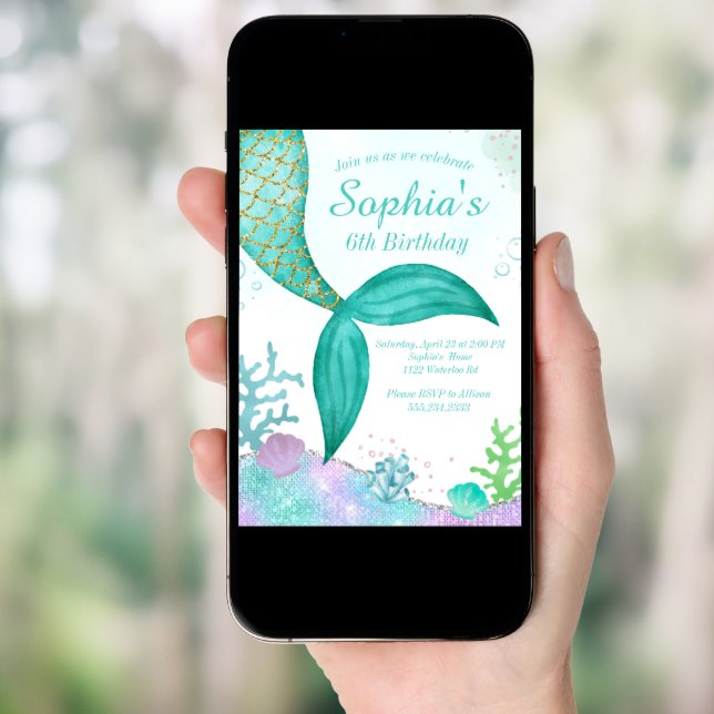 Glitter Mermaid Birthday Invitation  (Front Digital)