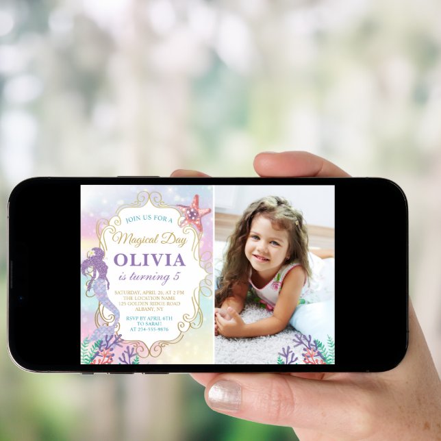 Glitter Mermaid Birthday Under The Sea Photo Invitation (Front Digital)