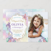 Glitter Mermaid Birthday Under The Sea Photo Invitation