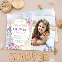 Glitter Mermaid Birthday Under The Sea Photo Invitation