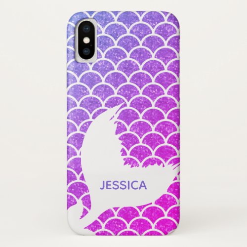 Glitter Mermaid Girly Purple Custom Name Tail iPhone X Case
