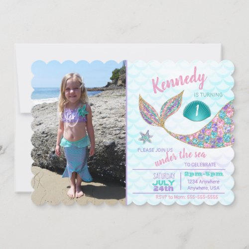 Glitter Mermaid Invitation Under the Sea Party Invitation