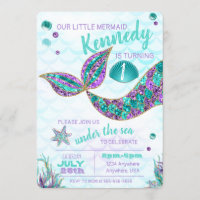 Glitter Mermaid Invitation, Under the Sea Party, Invitation