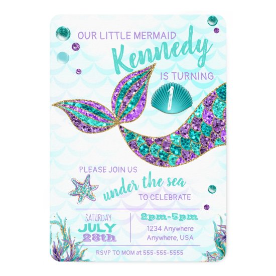 Glitter Mermaid Invitation, Under the Sea Party, Invitation