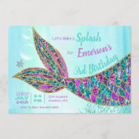 Glitter Mermaid Invitation, Under the Sea Party, Invitation