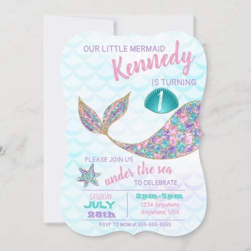 Glitter Mermaid Invitation Under the Sea Party Invitation