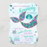 Glitter Mermaid Invitation, Under the Sea Party, Invitation