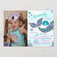 Glitter Mermaid Invitation, Under the Sea Party, Invitation