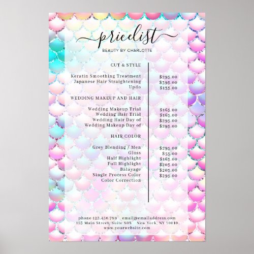 Glitter Mermaid Pattern Salon Preisliste Poster