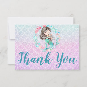 Glitter Mermaid Purple Pink Teal Thank You Card