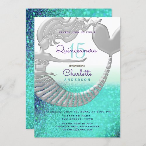 Glitter Mermaid Quinceanera Birthday Invitation