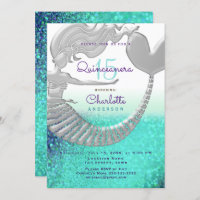 Glitter Mermaid Quinceanera Birthday Invitation