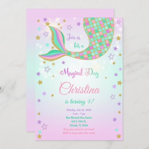 Glitter Mermaid Tail Birthday Invitation