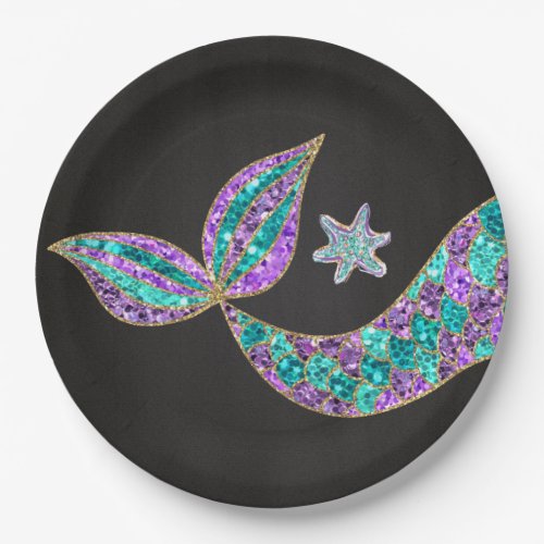 Glitter Mermaid tail Paper Plates Under the sea Paper Plates