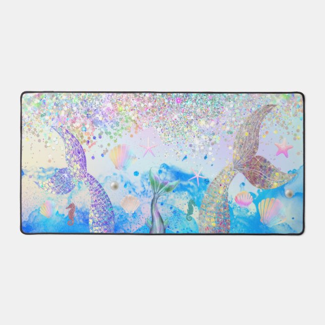 glitter mermaid tails  desk mat (Front)